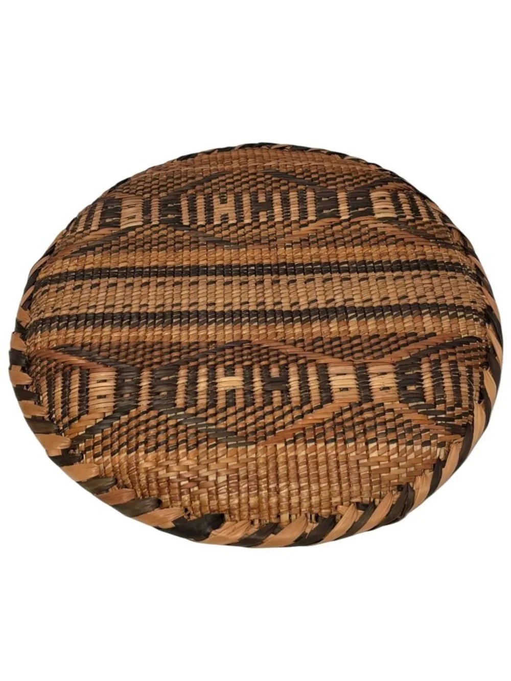 Handwoven Round Tribal Rattan Basket With Geometric Pattern  12